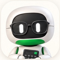 Sibby Bookkeeping robot with glasses and a green accent